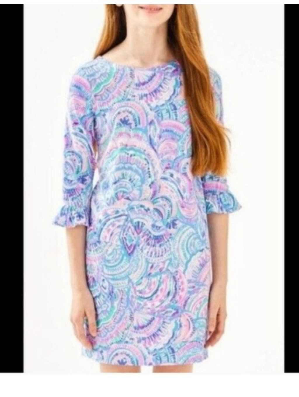 Lilly Pulitzer Girls Large 8-10 Sophie Ruffle Mini Dress Pink Blue Cotton Shift